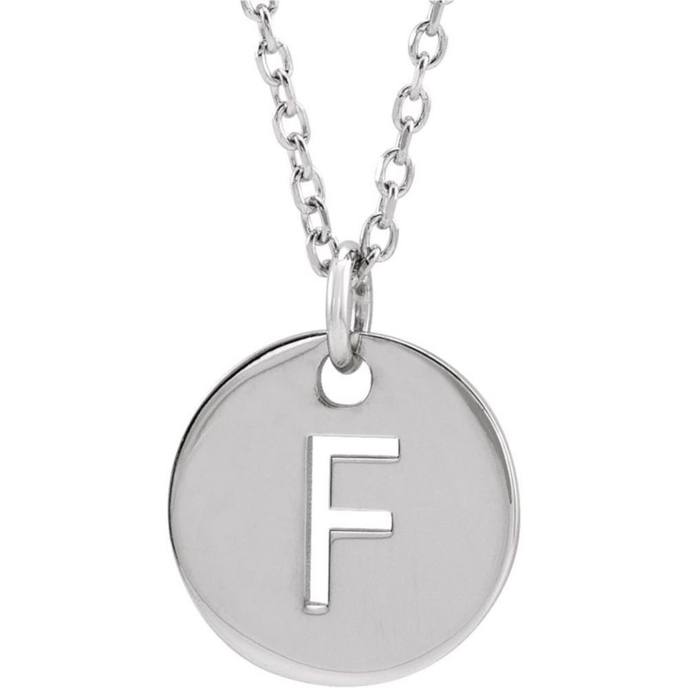 Sterling Silver Initial F, Small 10mm Pierced Disc Necklace, 16-18 In.